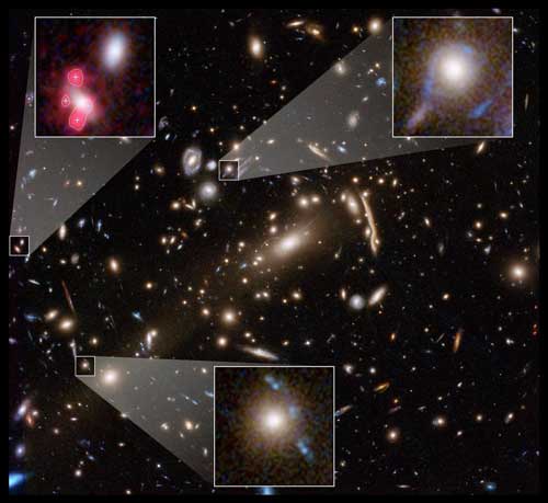 distant swirls of galaxies against the black backdrop of space