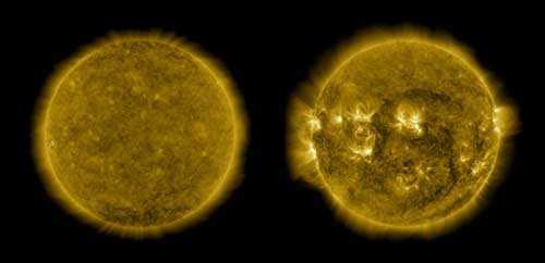 Sun's atmosphere shows its monotonous side during solar minimum and a much higher level of activity during solar maximum