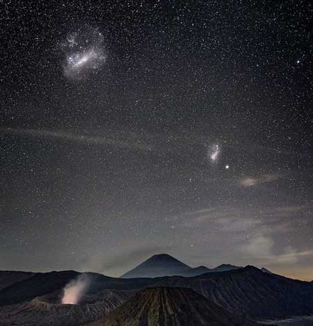 Magellanic clouds over Bromo Semeru Tengger National Park