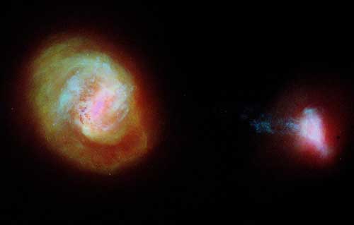 A diagram of the two most important companion galaxies to the Milky Way, the Large Magellanic Cloud or LMC (left) and the Small Magellanic Cloud (SMC)
