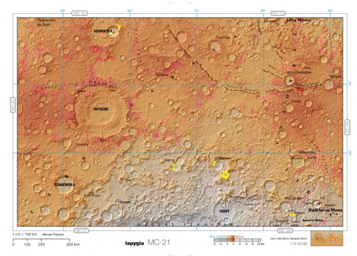 thematic map of Iapygia region of Mars