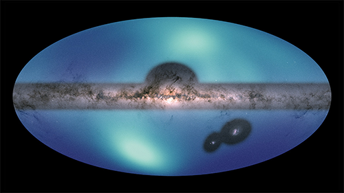 Images of the Milky Way and the Large Magellanic Cloud are overlaid on a map of the surrounding galactic halo