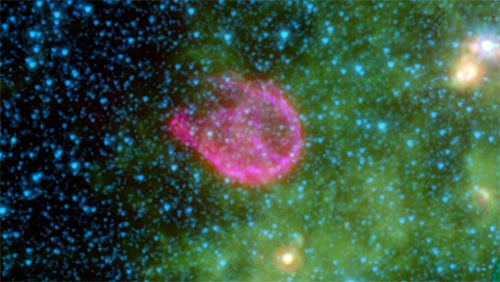 false-color composite from NASA Spitzer Space Telescope and NASA Chandra X-ray Observatory shows the remnant of N132D