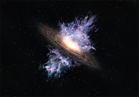 Artist’s impression of a galactic wind driven by a supermassive black hole
