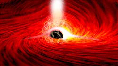 Illustration of a bright flare of X-ray emission and its echoes produced as gas falls into a supermassive black hole and reflects off of the gas falling into the black hole