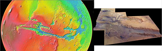 Image of Marineris seen in a colour-coded topographic view