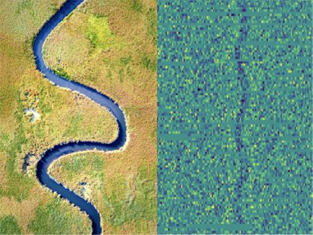 AI method uses a data representation where the presence of a planet (right) is seen as a river in the sky (left)