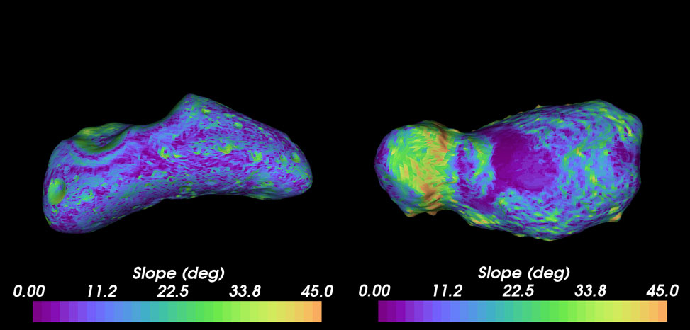 Coloured topographical maps showing asteroid Eros