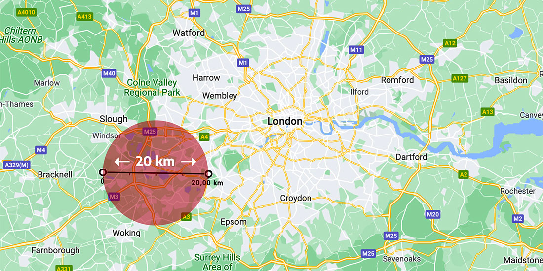 size of a typical neutron star compared to London