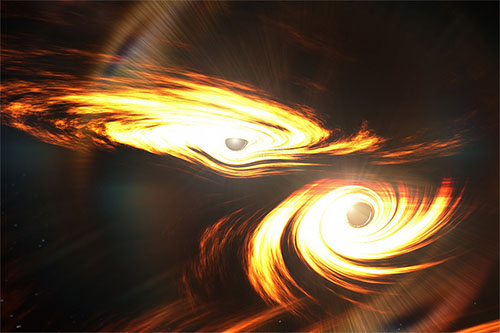 Artist’s impression of binary black holes about to collide