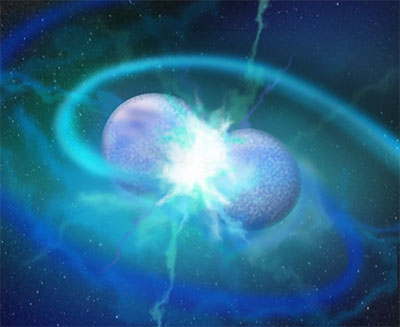 Artist’s impression of the merging of two white dwarf stars
