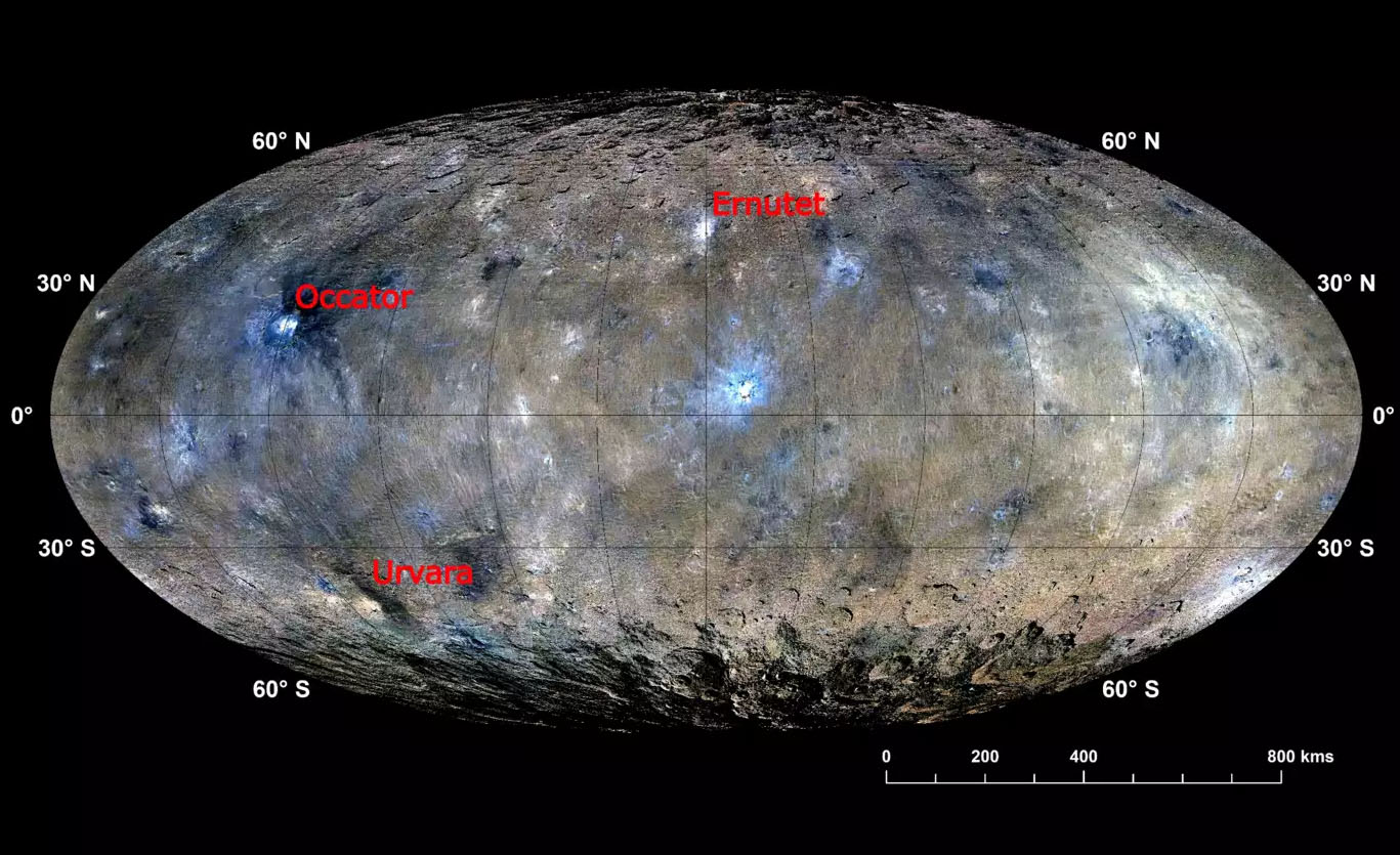 Numerous large, striking craters are found on the surface of dwarf planet Ceres