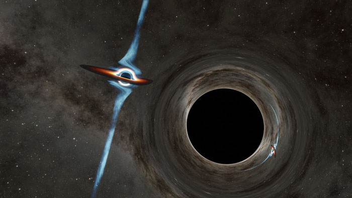 This artist's concept shows two candidate supermassive black holes at the heart of a quasar called PKS 2131-021