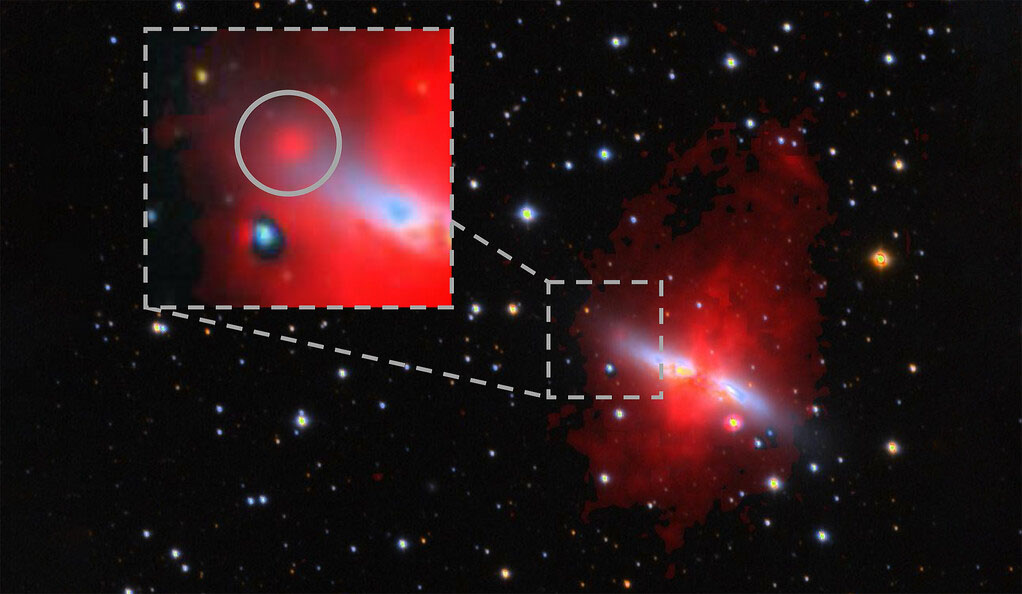 This image zooms in on a newly forming tidal dwarf galaxy