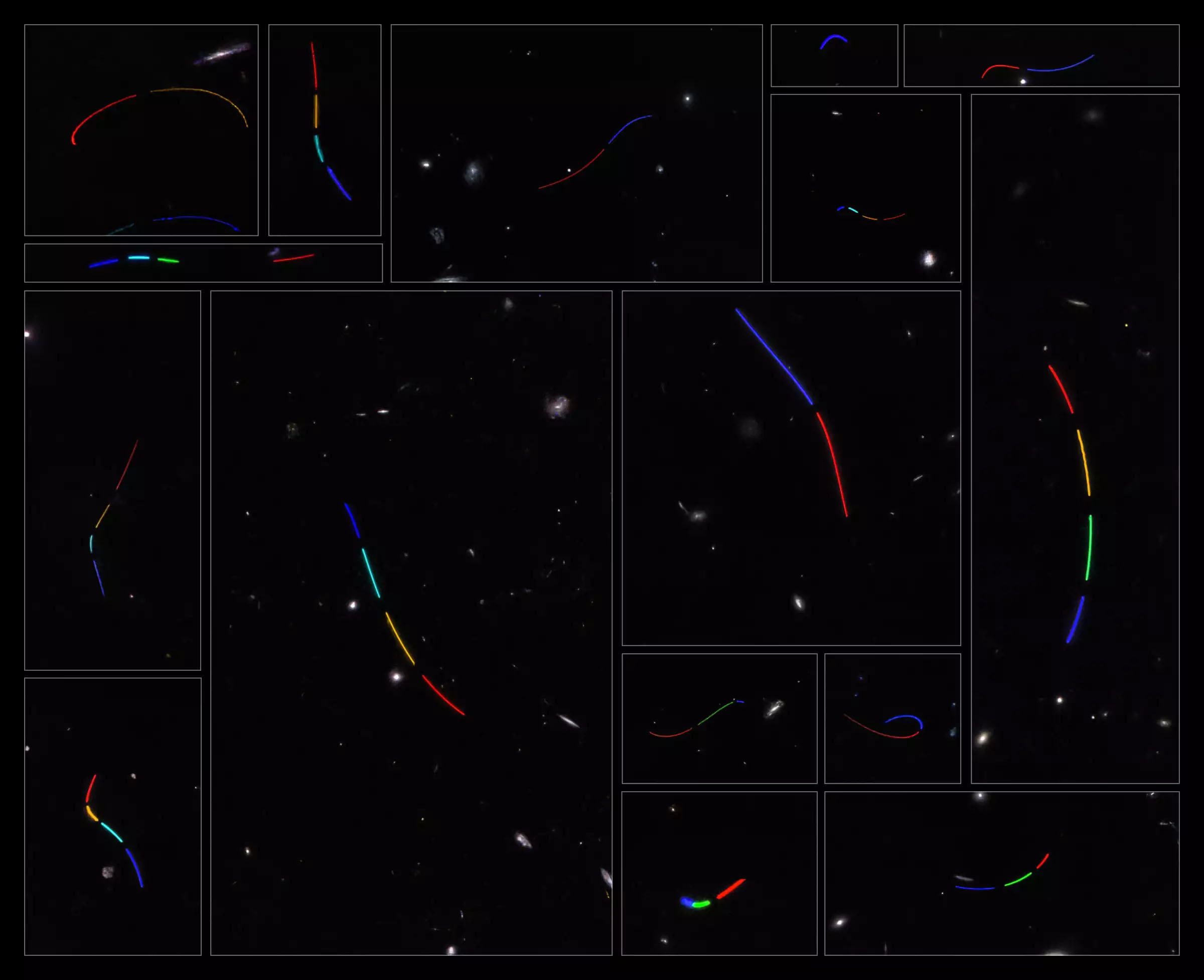 This picture consists of 16 different data sets from the Hubble Space Telescope that were studied as part of the Asteroid Hunter citizen science project