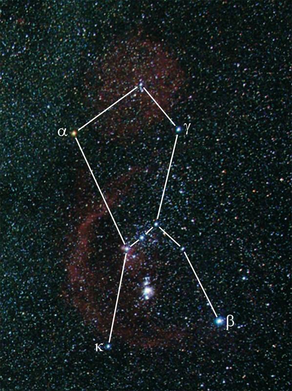 The constellation Orion, Betelgeuse is marked with Alpha