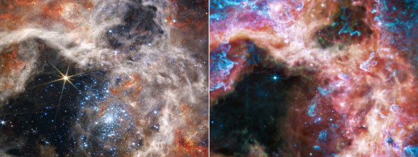 two different views of the Tarantula Nebula star-forming region