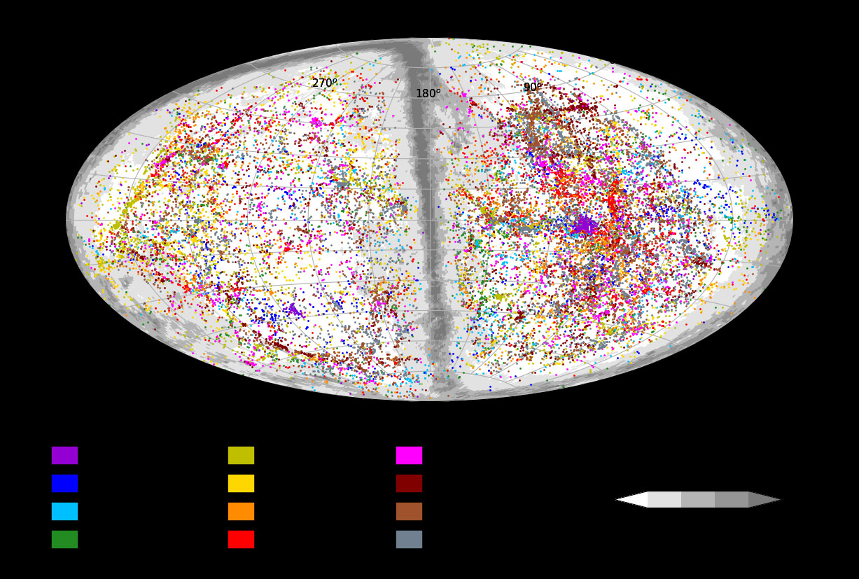 Full-sky map showing Cosmicflows-4’s 56,000 galaxies with distance measurements