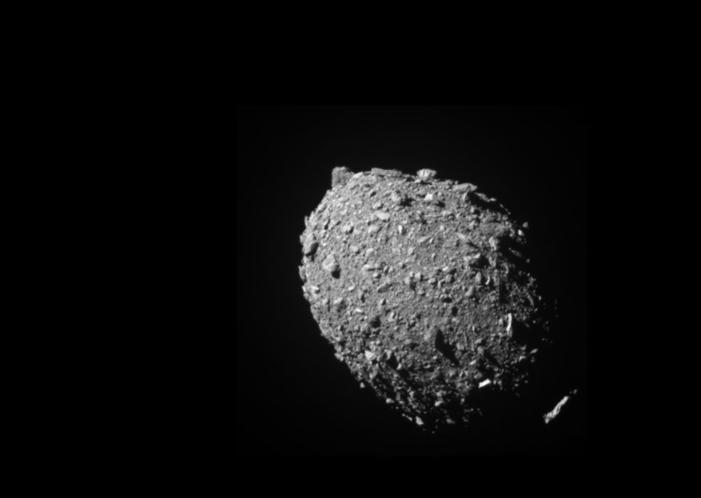 Asteroid moonlet Dimorphos as seen by the DART spacecraft 11 seconds before impact