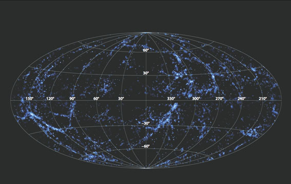 A slice from the all-sky 2MASS XSCz infrared survey shows the cosmic web