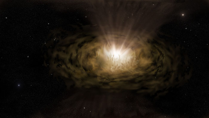 artist’s impression of what the dust around an active galactic nucleus might look like seen from a light year away