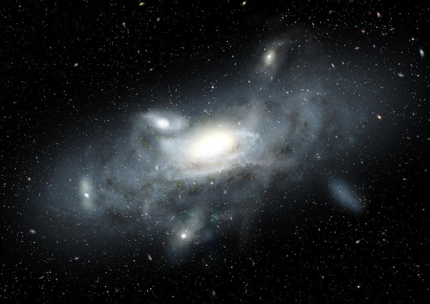 This image shows an artist impression of our Milky Way galaxy in its youth