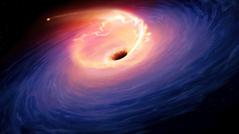 illustration of a supermassive black hole tearing apart a massive star