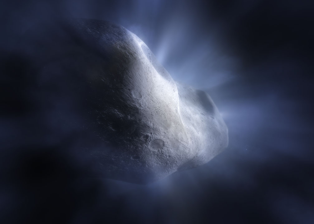 illustration of Comet 238P/Read shows the main belt comet sublimating—its water ice vaporizing as its orbit approaches the Sun