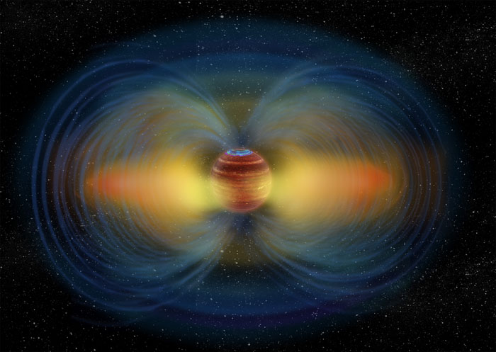 Artist’s impression of an aurora and the surrounding radiation belt of the ultracool dwarf LSR J1835+3259