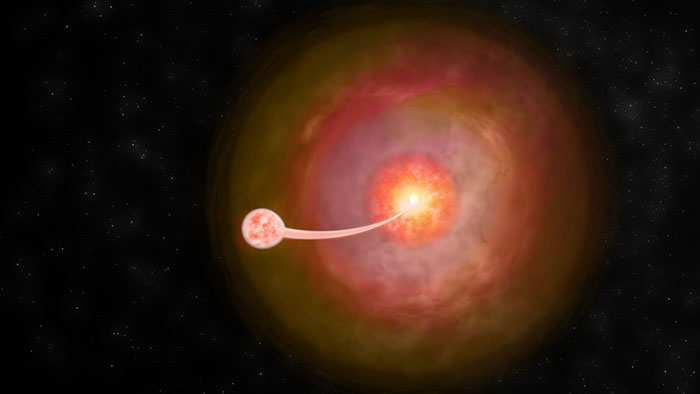 artist’s conception depicts V1674 Herculis, a classical nova hosted in a binary star system