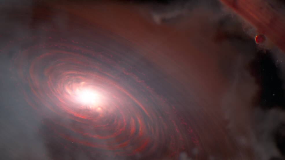 This artist’s concept portrays the star PDS 70 and its inner protoplanetary disk