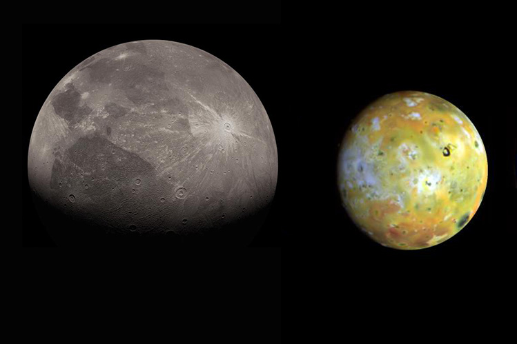 Closeup photos of Ganymede and Io