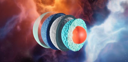 Artist’s impression of the different layers inside a massive neutron star, with the red circle representing a sizable quark-matter core