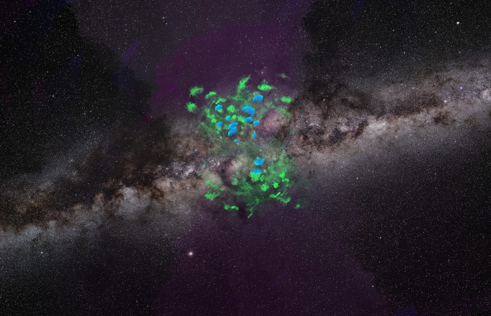Artist's conception of the clouds flowing out from the center of the Milky Way