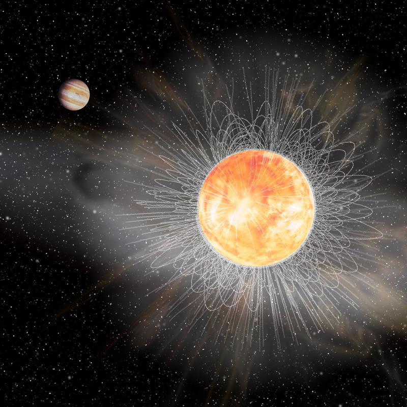 Composite image illustrating 51 Pegasi system and its measured magnetic field