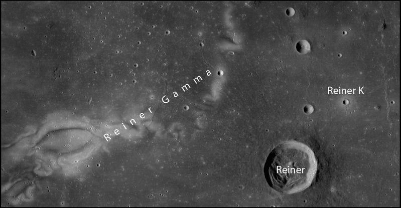 rocks near the Reiner K crater in the 'Reiner Gamma' region of the Moon