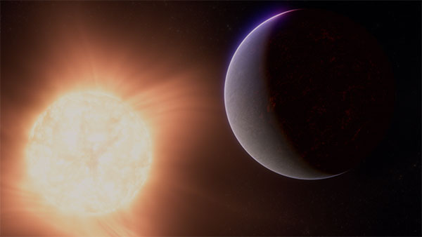 his artist's concept shows what the exoplanet 55 Cancri e could look like based on observations from NASA’s James Webb Space Telescope and other observatories