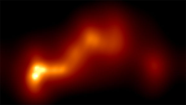 image of galaxy OJ 287 reveals for the first time the sharply curved, ribbon-like structure of the plasma jet emitted from its center