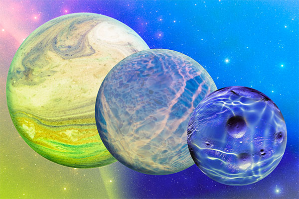 illustration of three different planets