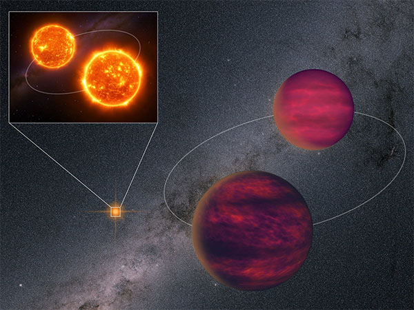 An artist's impression of the UPM J1040−3551 system against the backdrop of the Milky Way as observed by Gaia