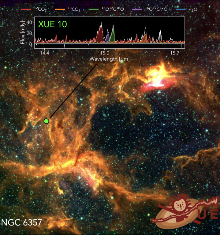 An image of the star-forming region NGC 6357 with the young star XUE 10