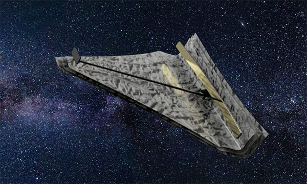 Conceptual illustration of a space telescope with a 20 meter rectangular mirror