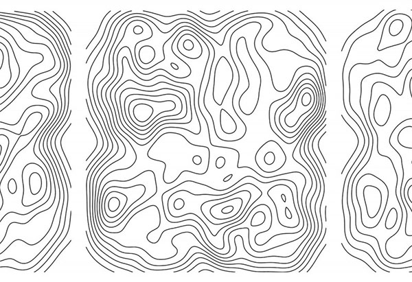 Schematic of the night sky areas are outlined with contour lines, similar to elevation lines on a hiking map, revealing the “fingerprints” of dark matter