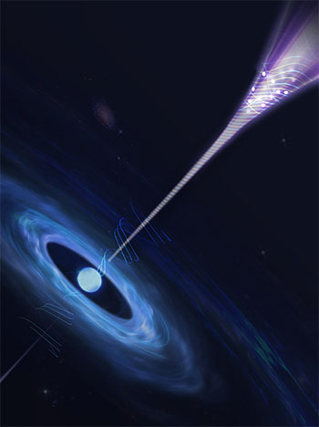 An artistic illustration of the magnetar and the gamma-ray burst jet