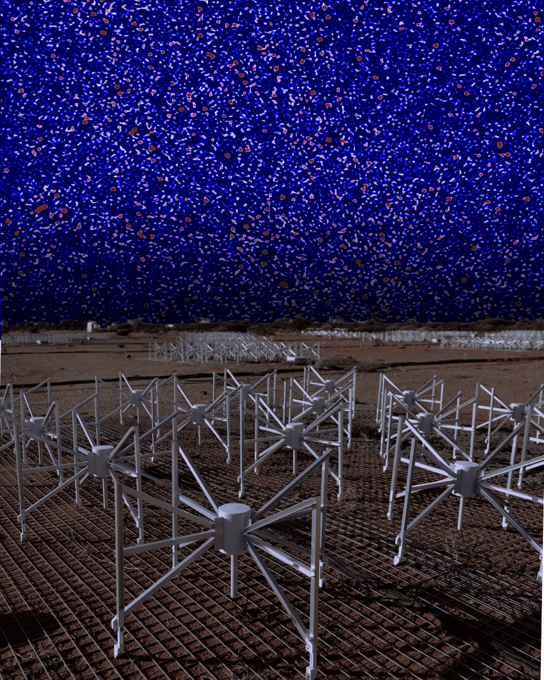 The image of the radio sky (background) is the 'cleanest' signal ever produced using data from the Murchison Widefield Array (foreground)