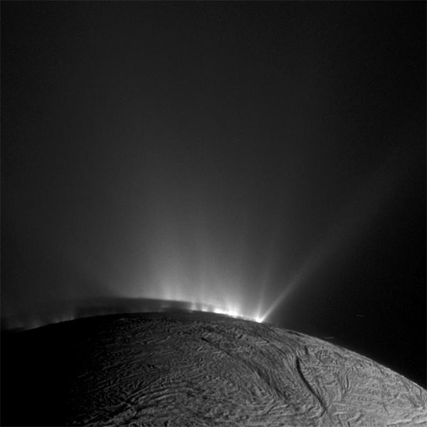Looking across the south pole of Saturn's icy moon Enceladus