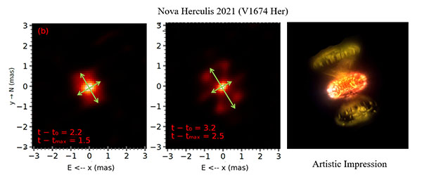 Images of Nova Herculis 2021 (V1674 Her) taken with the CHARA Array, two and three days after the eruption began