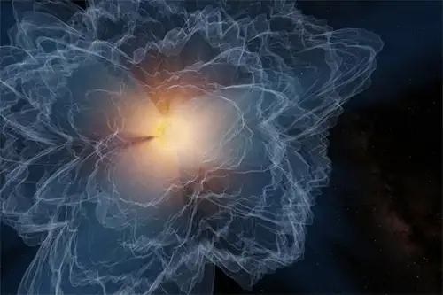 This artist's conception shows the boundary in the Sun's atmosphere where the speed of the outward solar wind becomes faster than the speed of magnetic waves