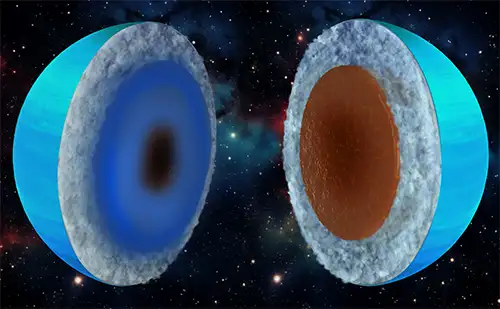 Uranus could be an ice giant (left) or a rock giant (right) depending on the model assumptions