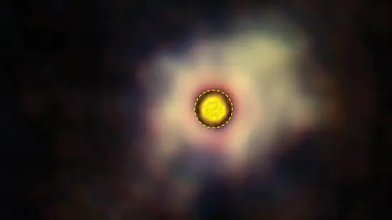 Dust clouds reflect starlight around the star R Doradus